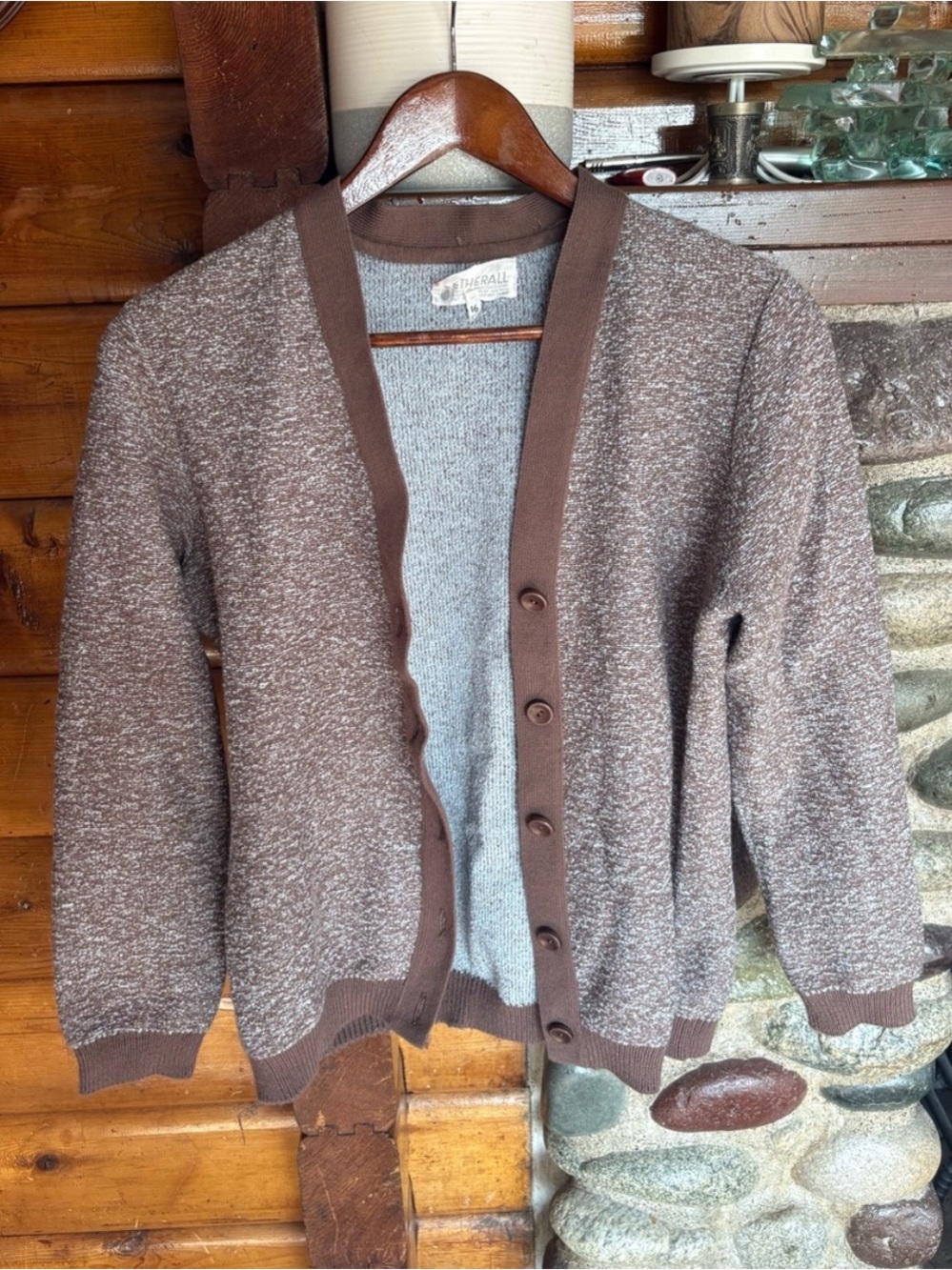 Vintage Wetherall Wool Blend Marled Cardigan Sweater Brown Size 16
